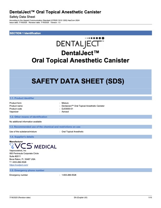 Dental Ject SDS rev 1 cover
